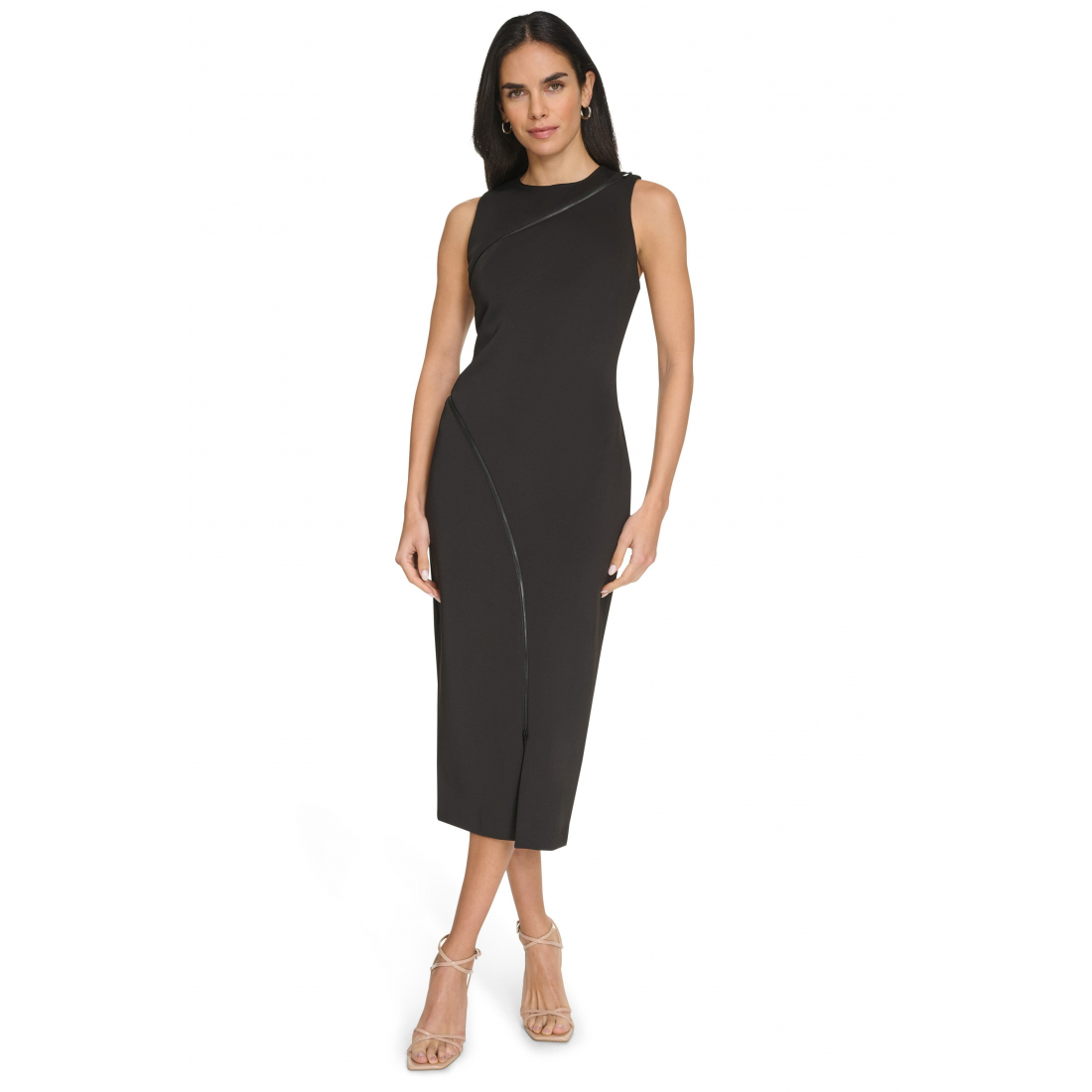 Women's 'Zipper Trim Sleeveless Midi Sheath Dress'