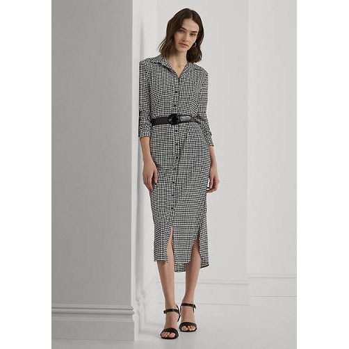 Women's 'Houndstooth Belted Crepe' Shirtdress