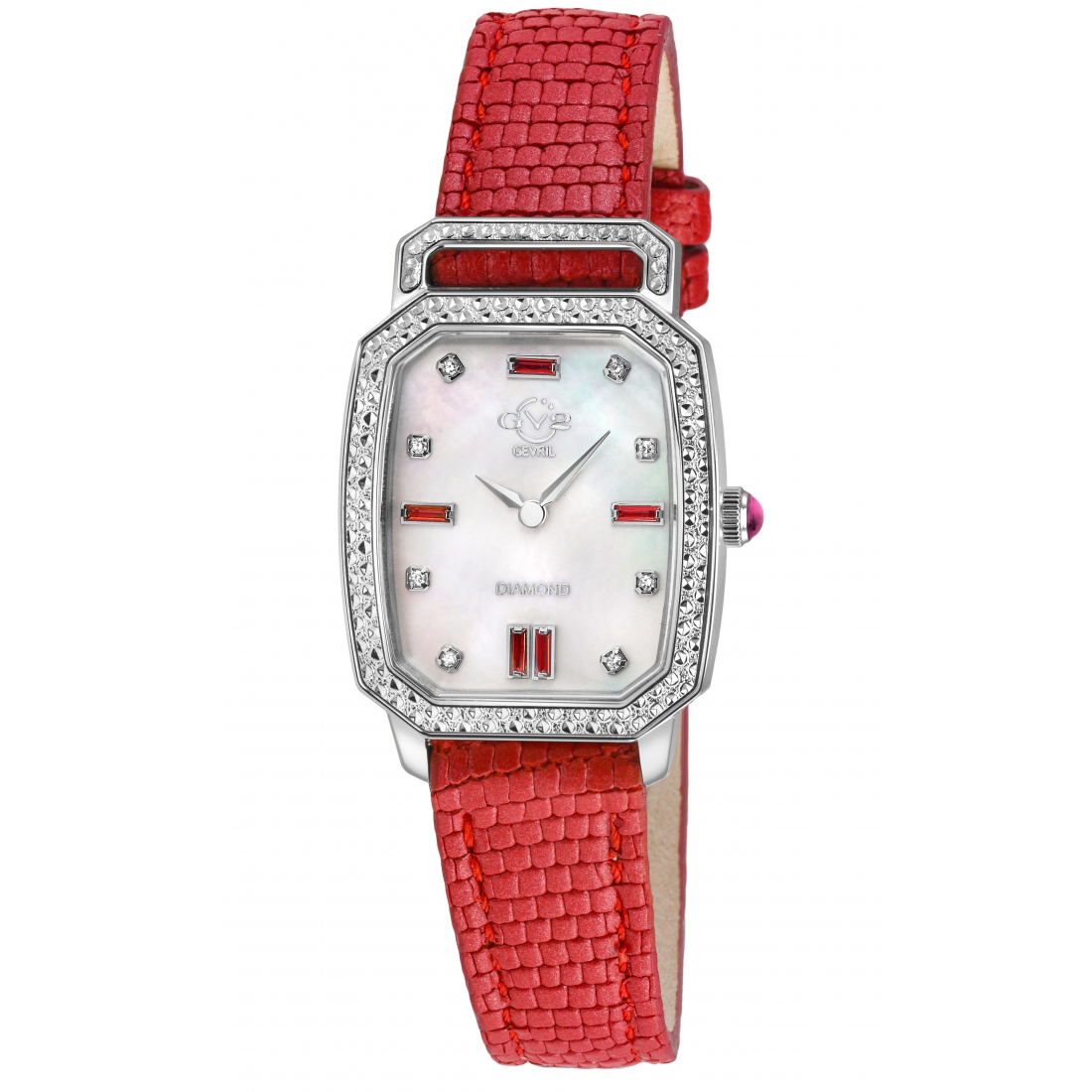 Women's Pavia Diamond Watch, SS Case, White MOP Dial, Pink Handmade Italian Leather Strap.