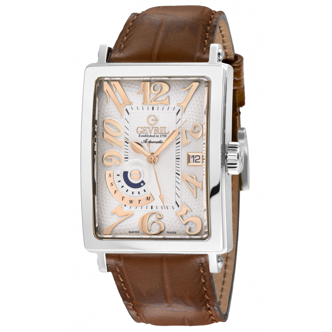 Men's Avenue of America's SS Case, Silver Dial, Genuine Italian Handmade Leather Strap  Watch
