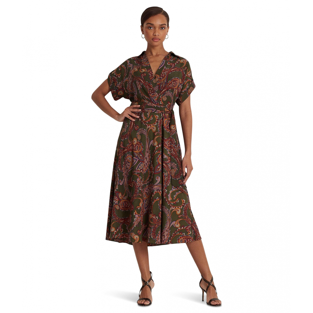 Women's 'Paisley Belted Crepe' Midi Dress