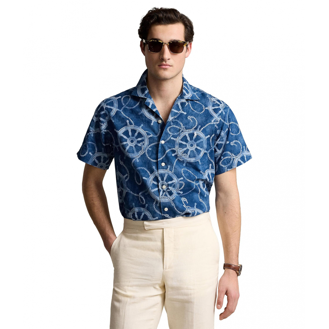 Chemise à manches courtes 'Classic Fit Cotton-Linen Camp' pour Hommes
