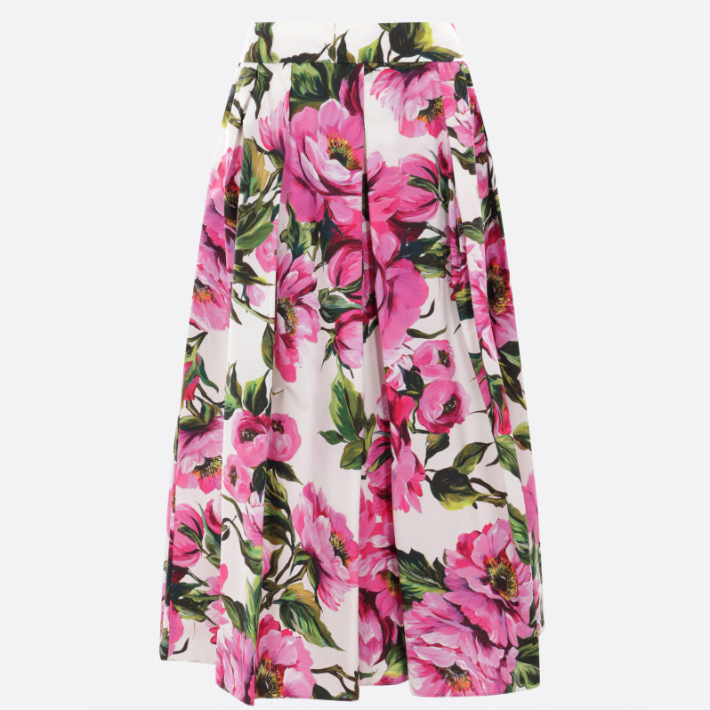 'Peony Printed Poplin Circle' Midi Rock für Damen