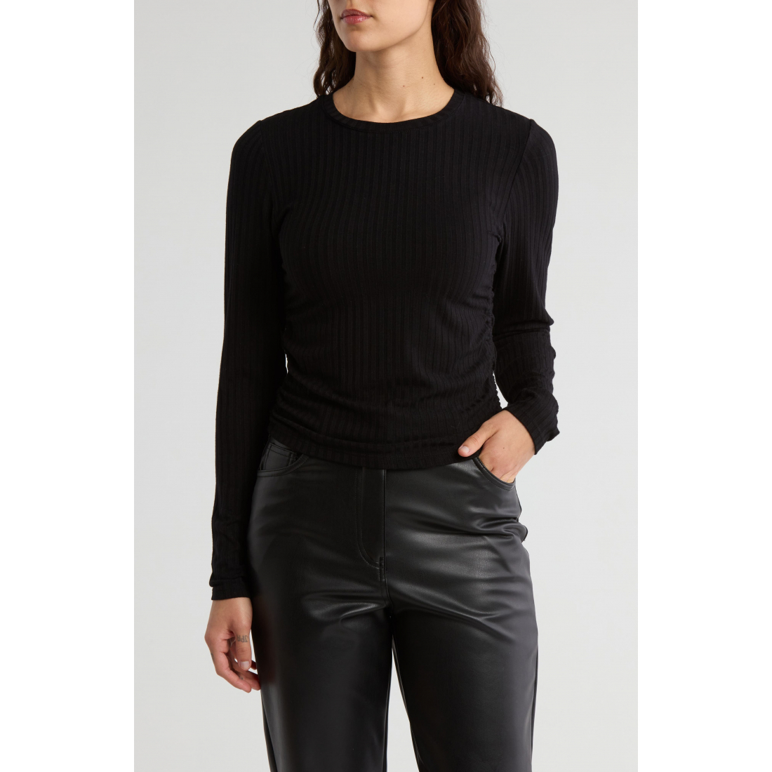 Top à manches longues 'Ruched Rib' pour Femmes