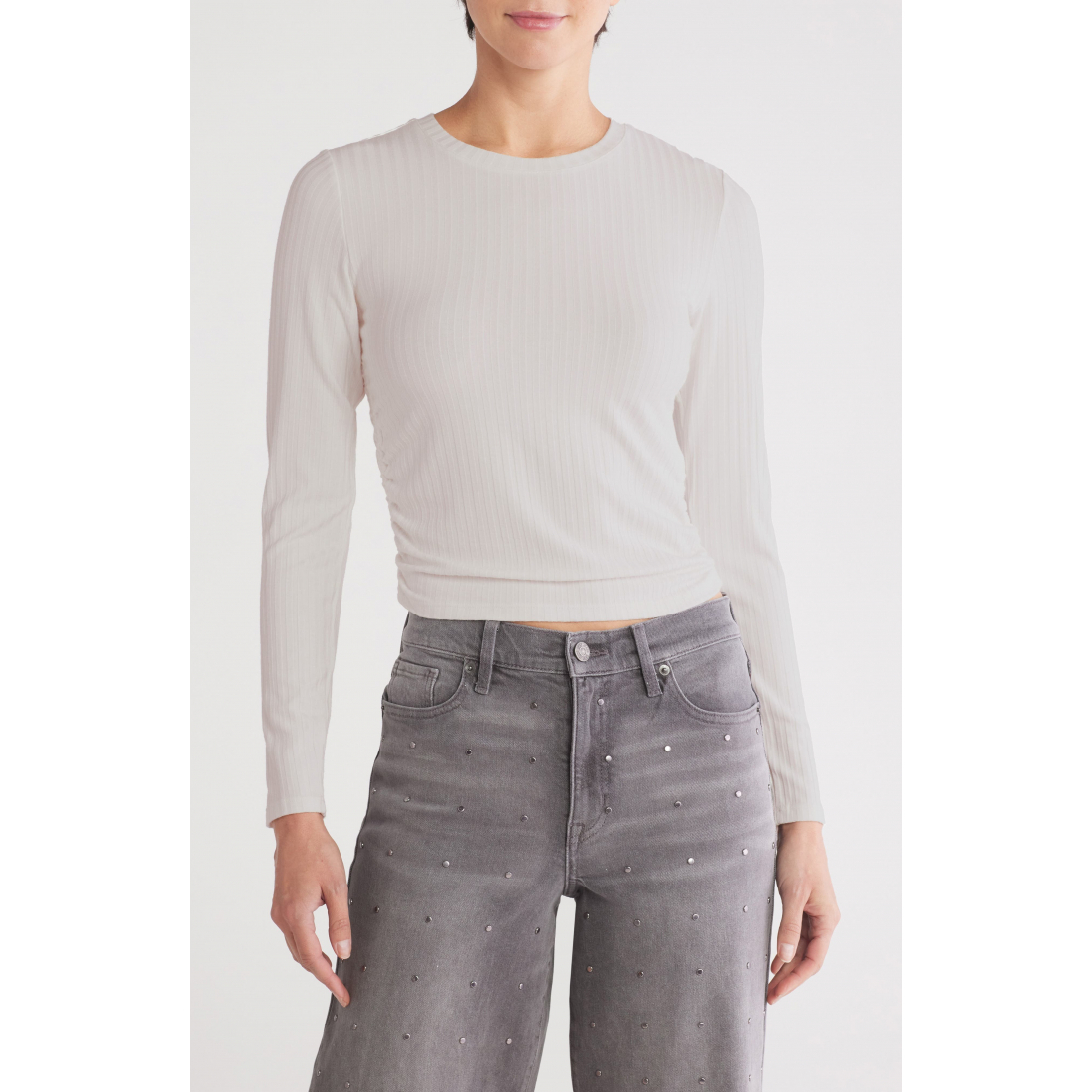 Top à manches longues 'Ruched Rib' pour Femmes