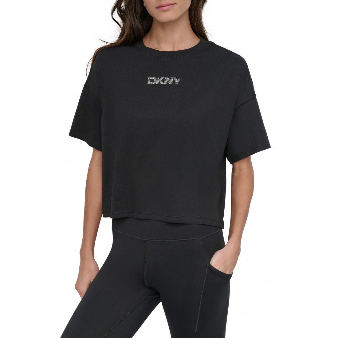 T-Shirt court 'Rhinestone Logo Cotton' pour Femmes