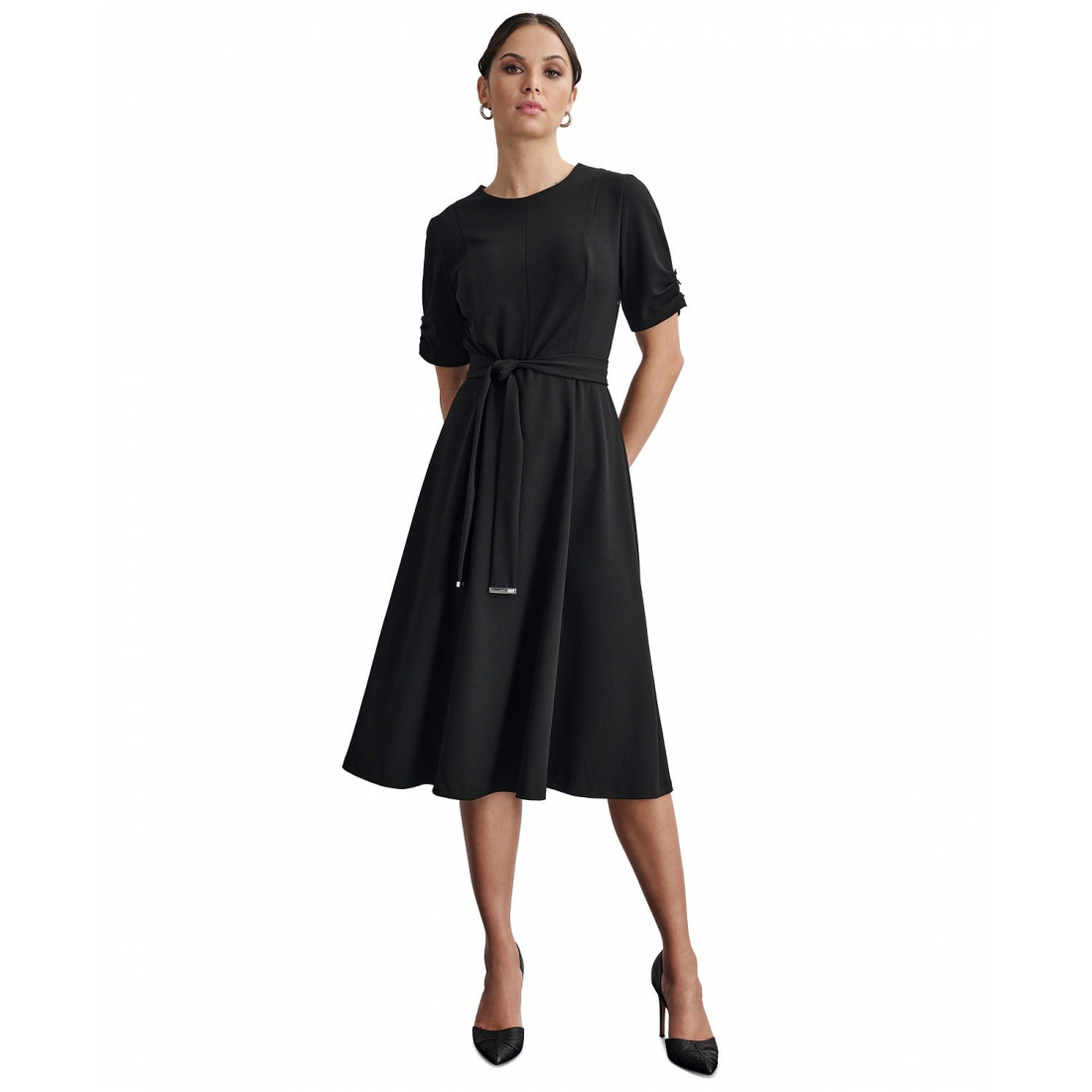 Robe ajustée et évasée 'Round-Neck Scuba Crepe' pour Femmes