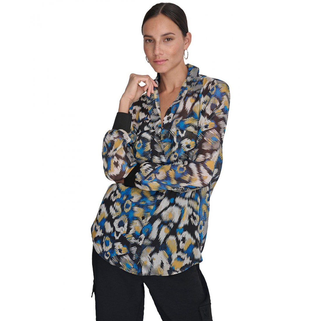 Chemise 'Printed Button-Front Long-Sleeve' pour Femmes
