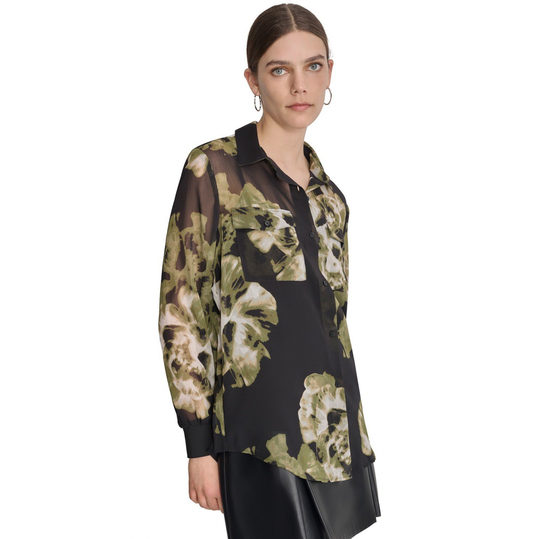 Chemise 'Printed Button-Front Long-Sleeve' pour Femmes