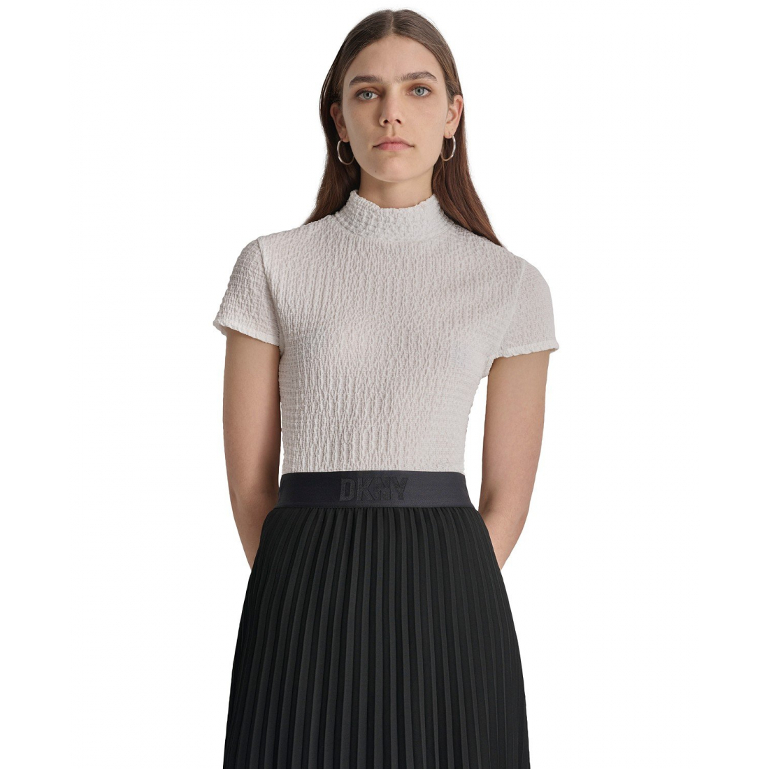 Top à manches courtes 'Puckered Knit Mock Neck' pour Femmes