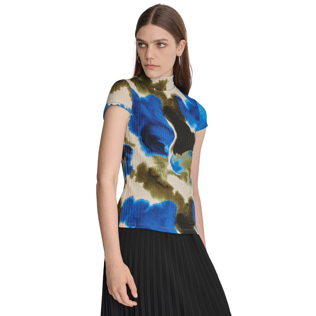 Top à manches courtes 'Printed Ribbed Knit Mock Neck' pour Femmes