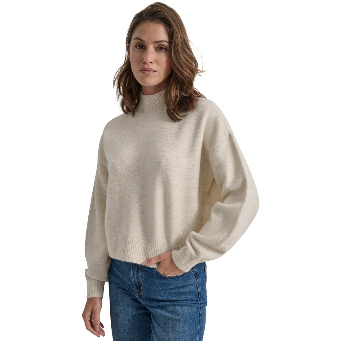Pull 'Boxy Cropped Mock-Neck' pour Femmes
