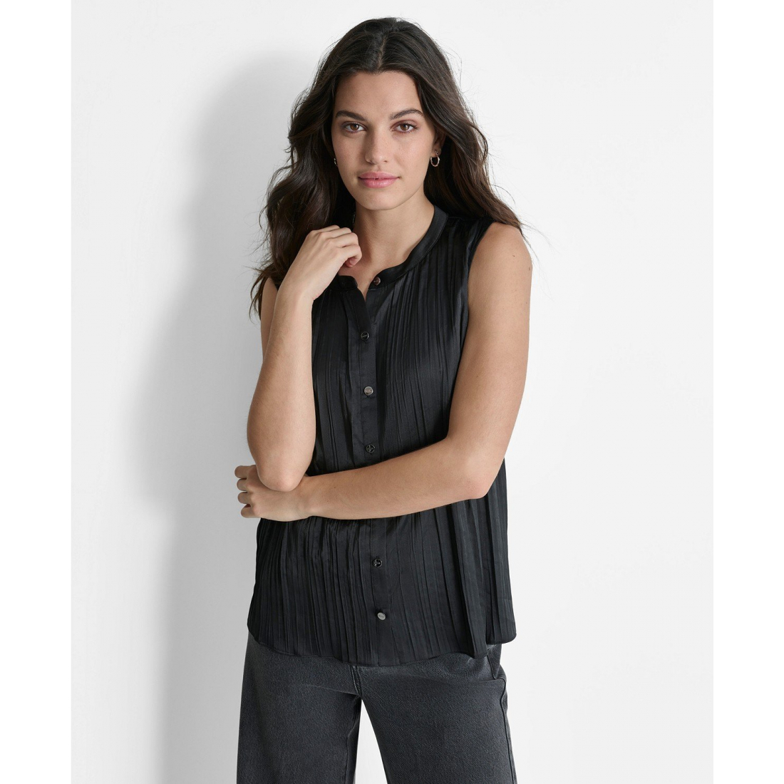 Haut sans manches 'Button-Front Pleated' pour Femmes