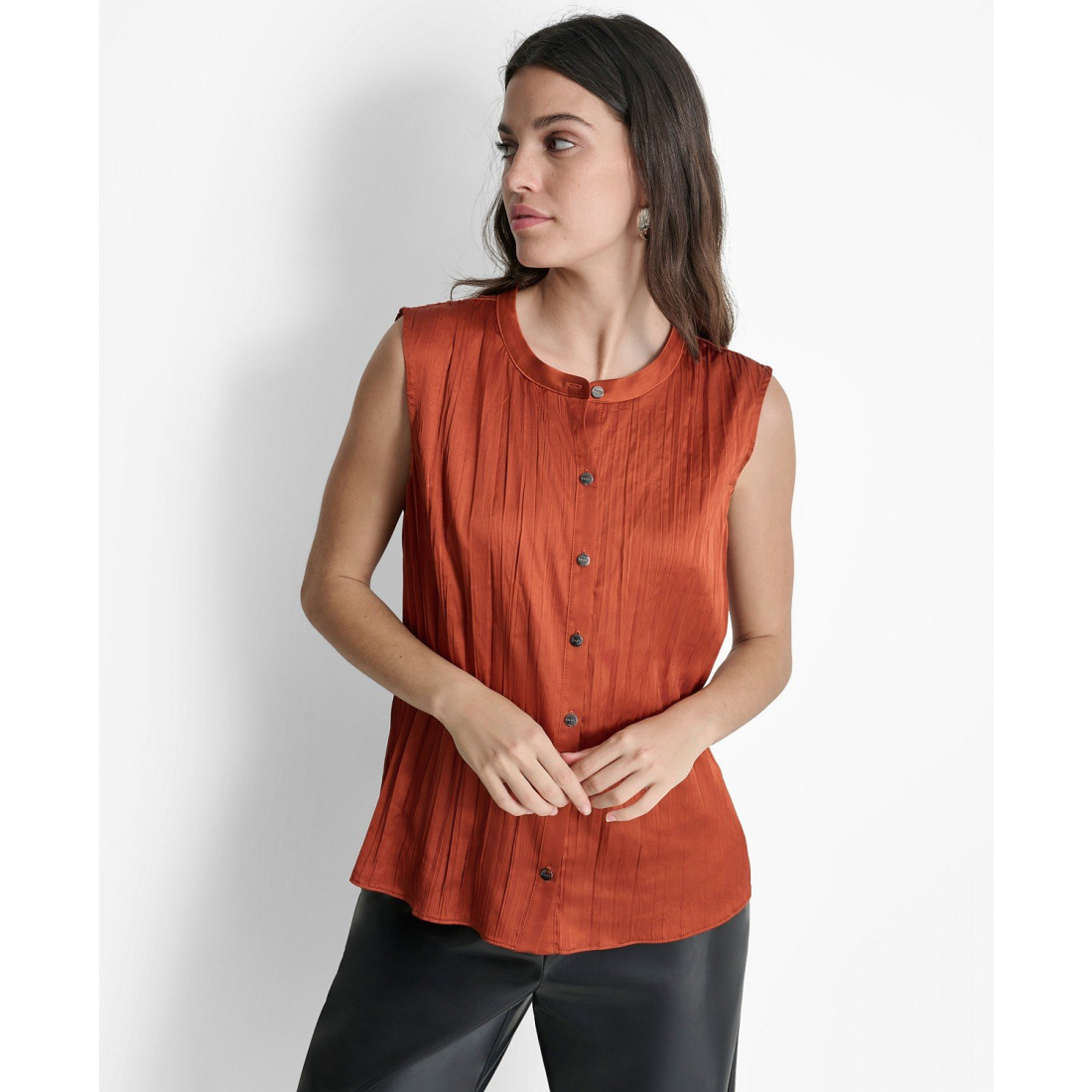 Haut sans manches 'Button-Front Pleated' pour Femmes