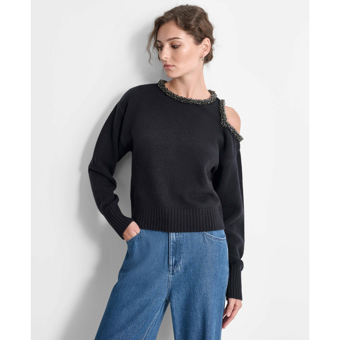 Pull 'Embellished Cold-Shoulder Long-Sleeve' pour Femmes