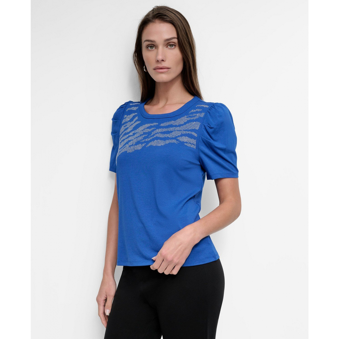 Top à manches courtes 'Embellished-Front Crewneck' pour Femmes