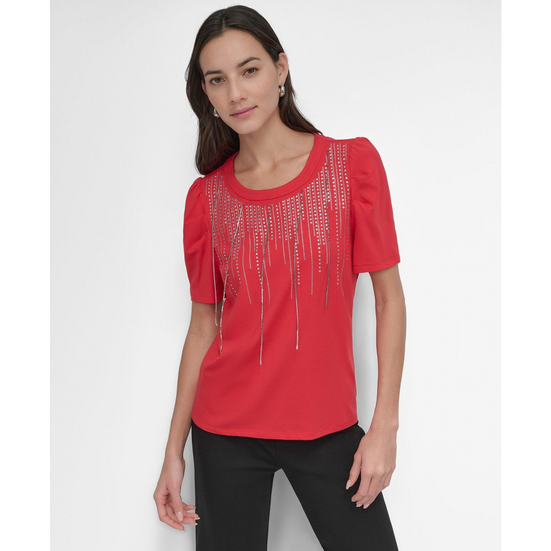 Top à manches courtes 'Crewneck Embellished-Fringe' pour Femmes