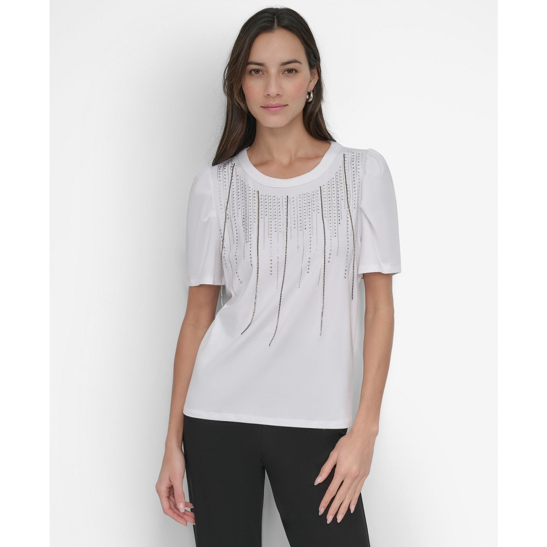 Women's 'Crewneck Embellished-Fringe' Short sleeve Top