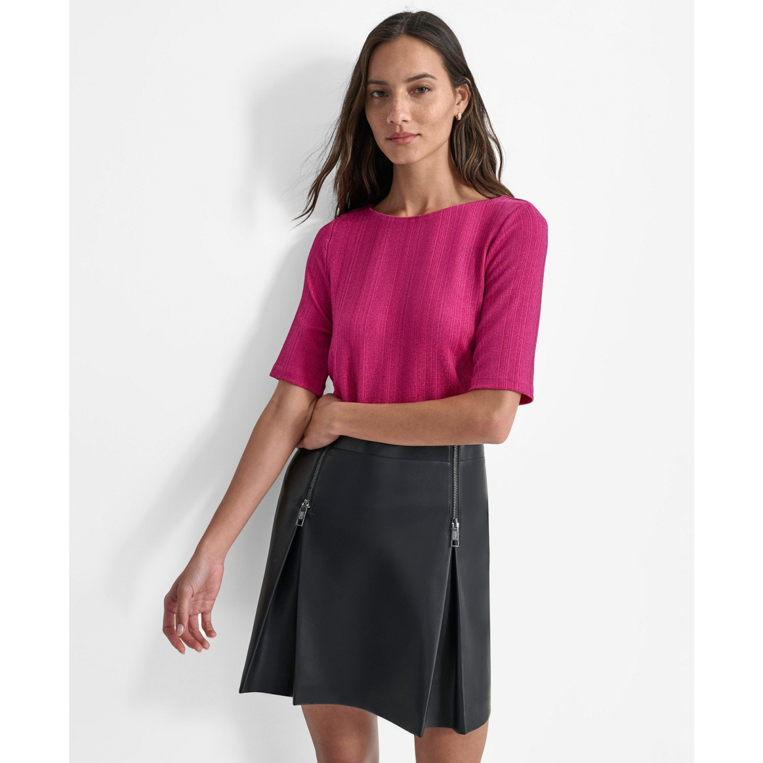 Top à manches courtes 'Round-Neck Variegated-Rib' pour Femmes