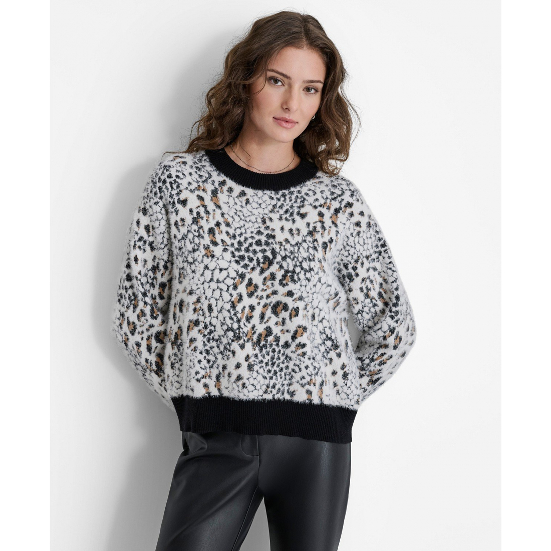 Pull 'Faux-Fur Animal-Print Crewneck' pour Femmes