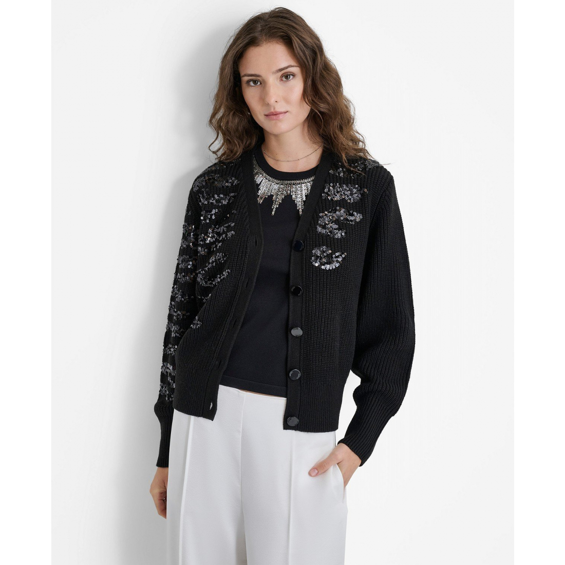 Cardigan 'Animal-Sequin Rib-Knit Button-Up' pour Femmes