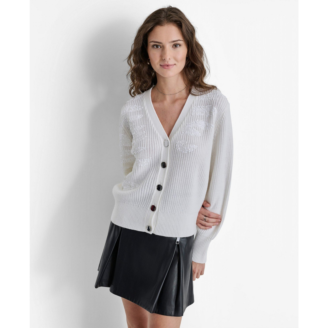 Cardigan 'Animal-Sequin Rib-Knit Button-Up' pour Femmes