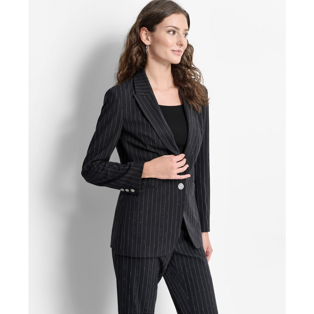 Blazer 'Studded Pinstriped Single-Button' pour Femmes