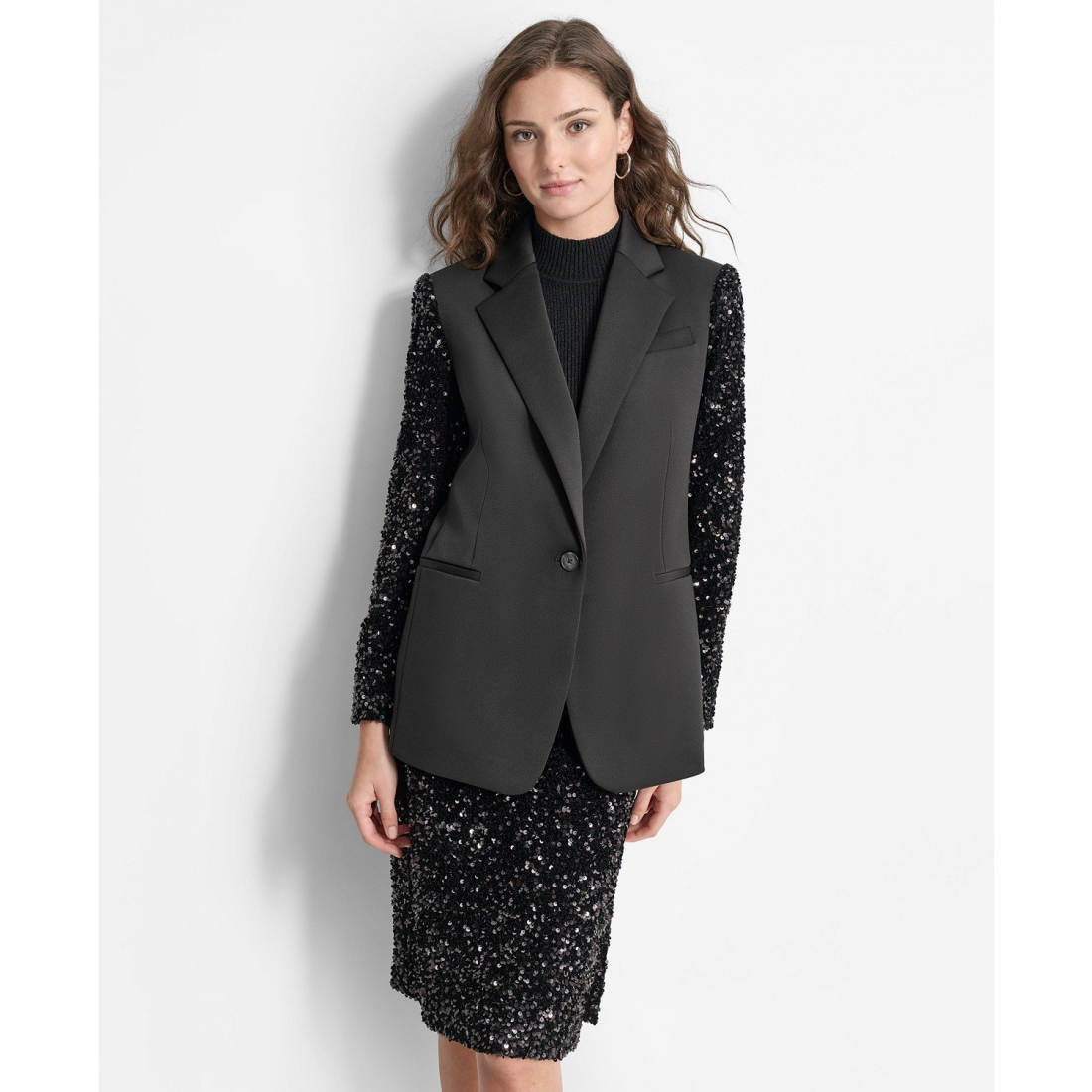 Blazer 'Sequinned-Sleeve Single-Button' pour Femmes