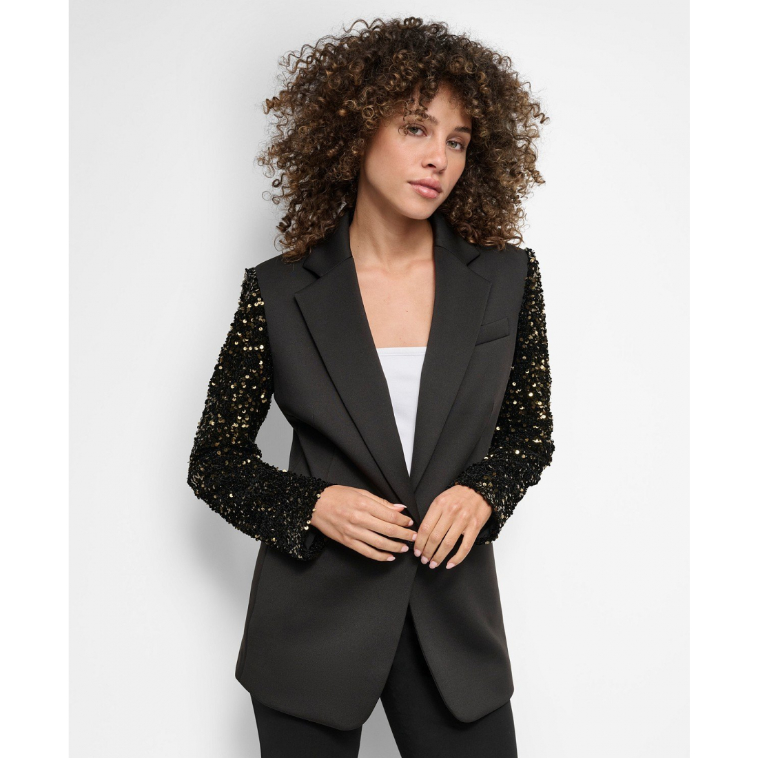 Blazer 'Sequinned-Sleeve Single-Button' pour Femmes