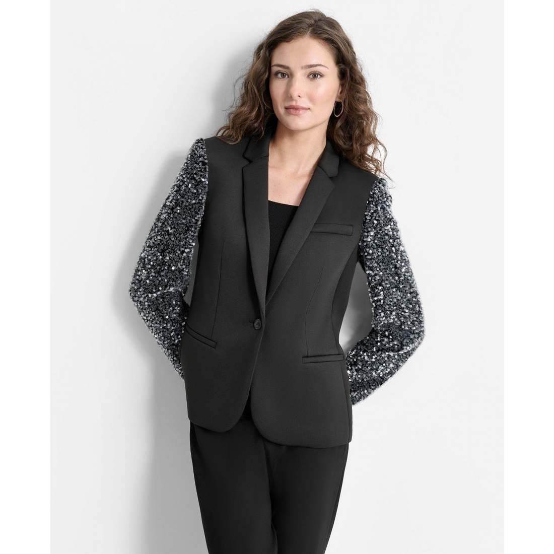 Blazer 'Sequinned-Sleeve Single-Button' pour Femmes