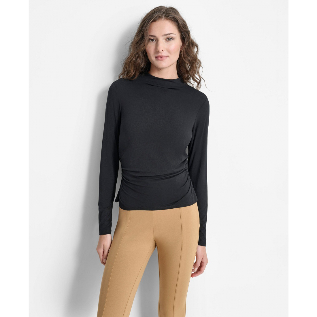 Blouse à manches longues 'Solid Side-Ruched Mock-Neck' pour Femmes