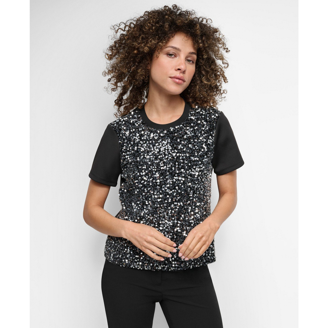 Blouse à manches courtes 'Crewneck Sequin' pour Femmes