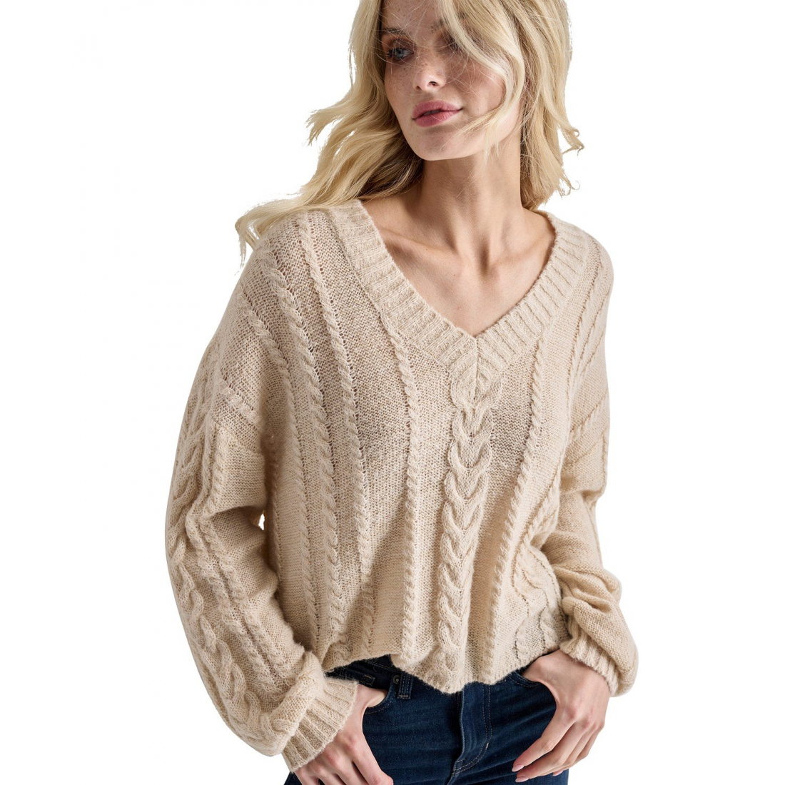 Pull 'V-Neck Cable-Knit' pour Femmes