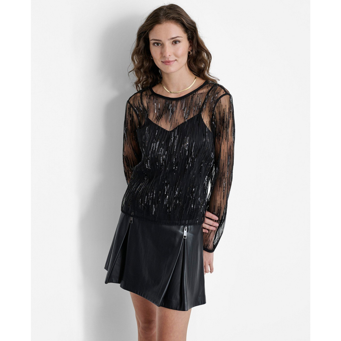 Top à manches longues 'Crewneck Sequin-Tulle' pour Femmes