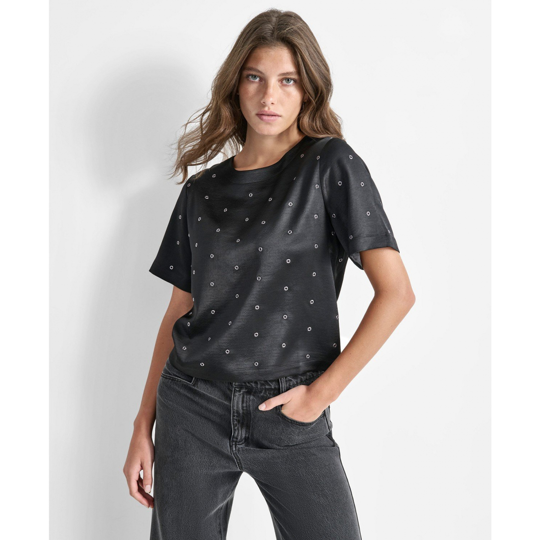 Blouse à manches courtes 'Embellished Crewneck' pour Femmes