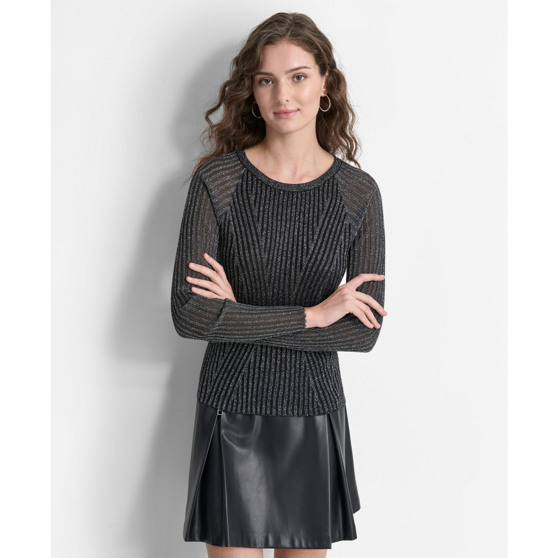 Pull 'Crewneck Rib-Knit Long-Sleeve Shimmer' pour Femmes