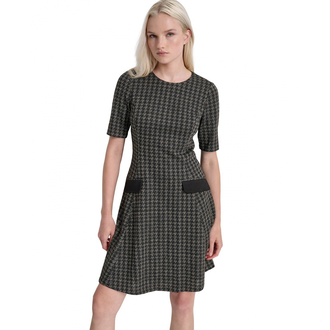 Robe ajustée et évasée 'Jewel-Neck Short-Sleeve' pour Femmes