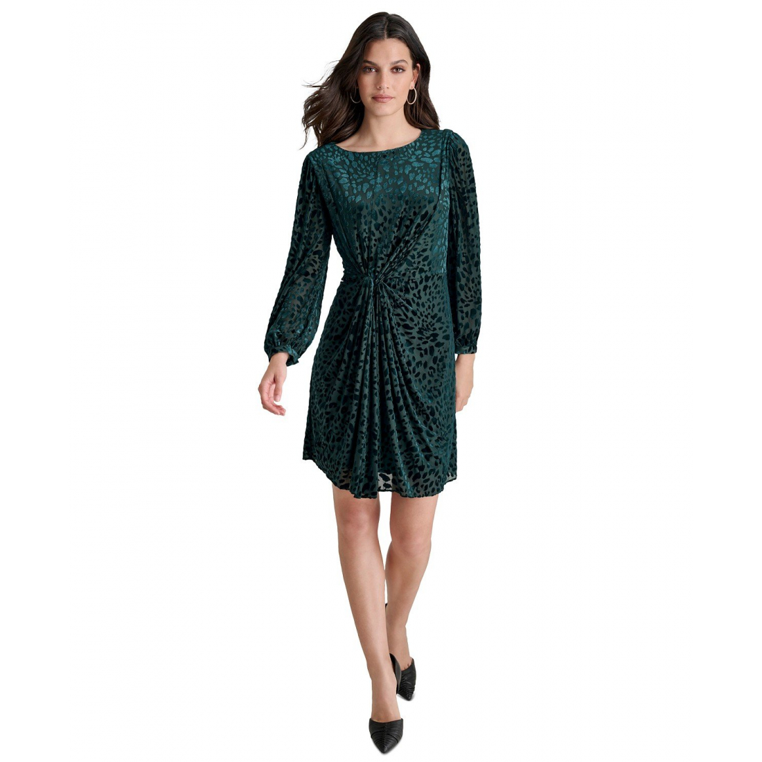 Robe à manches longues 'Boat-Neck Twist-Front' pour Femmes