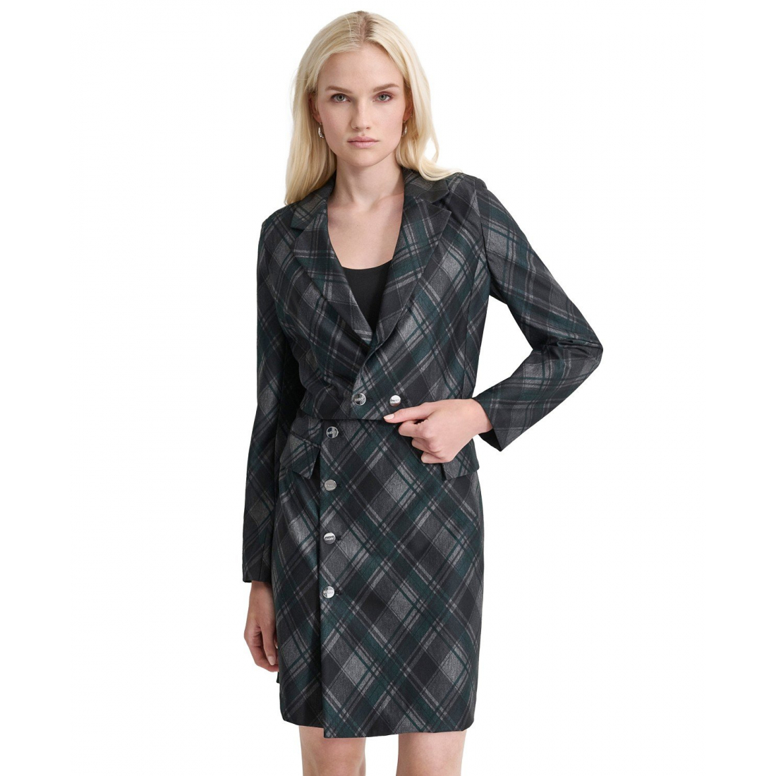Robe à manches longues 'Plaid-Print Jacket' pour Femmes