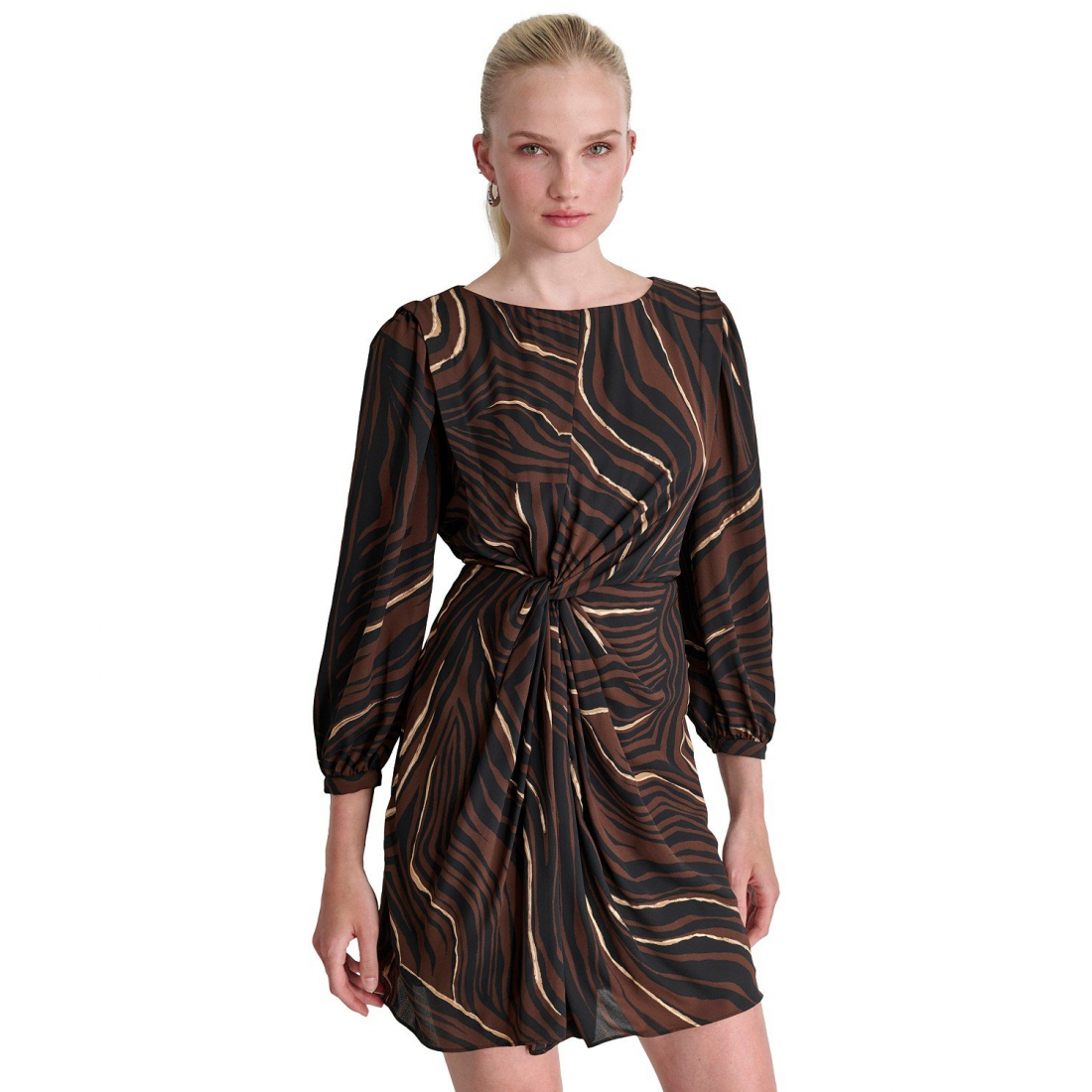 Robe ajustée et évasée 'Twist-Front Long-Sleeve' pour Femmes