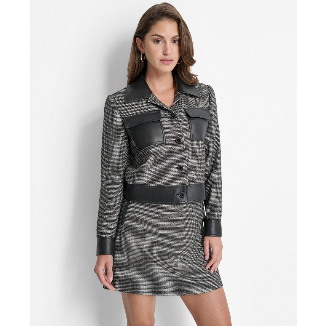 Veste 'Faux-Leather-Trim Button-Front' pour Femmes