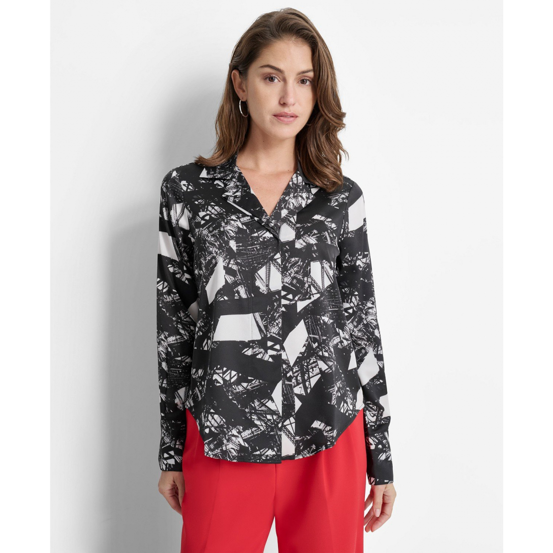 Blouse à manches longues 'Printed Button-Front Satin' pour Femmes