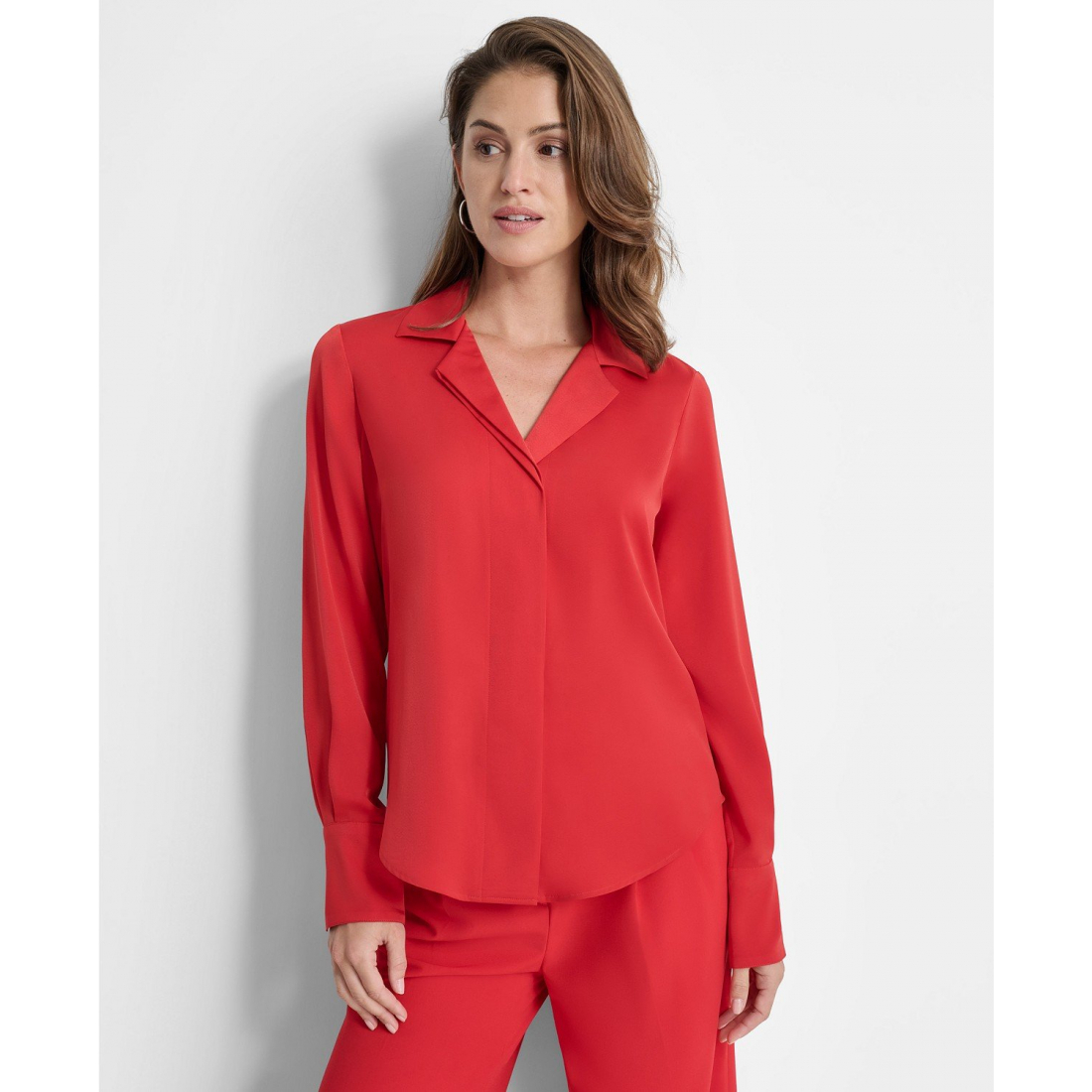 Blouse à manches longues 'Spread-Collar Button-Front Satin' pour Femmes