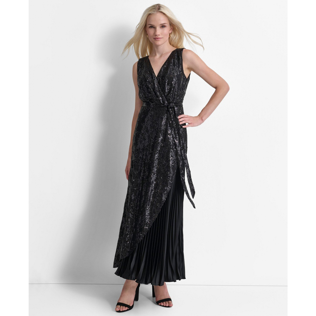 Robe de soirée 'Sequinned Pleated Tie-Waist Evening' pour Femmes