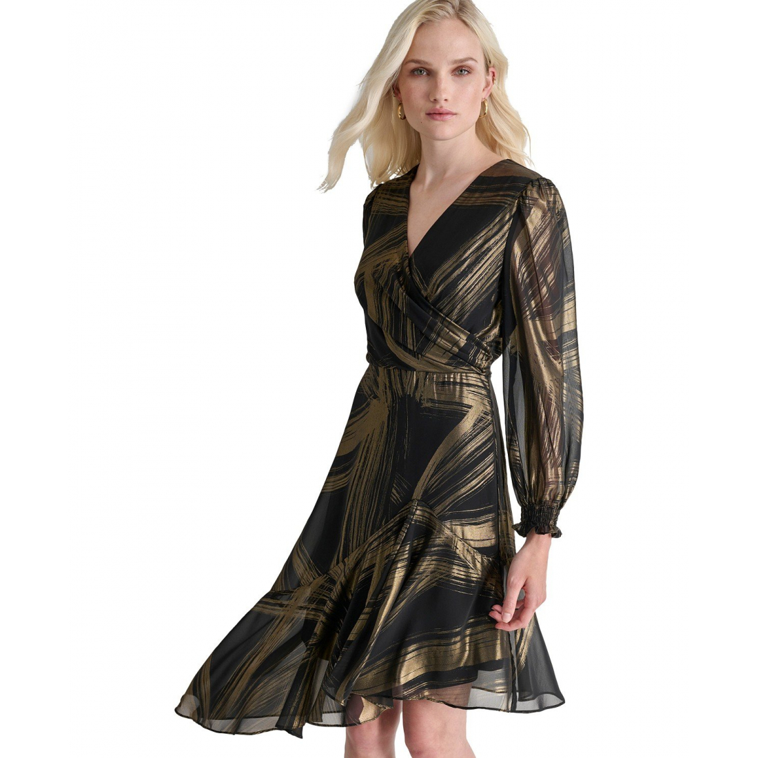 Robe à manches longues 'Metallic-Print Asymmetric-Hem' pour Femmes