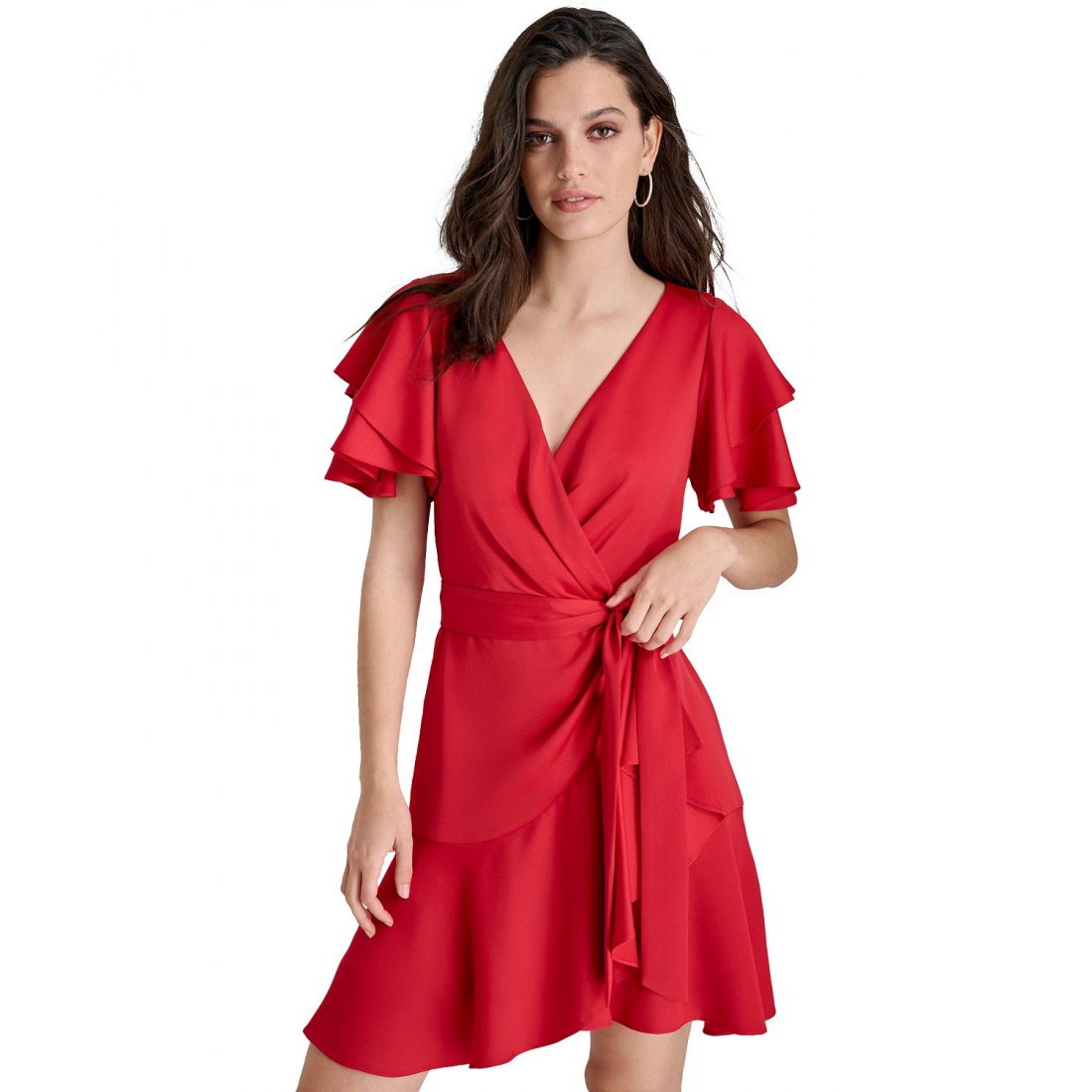Robe mini 'Flutter-Sleeve Faux-Wrap' pour Femmes