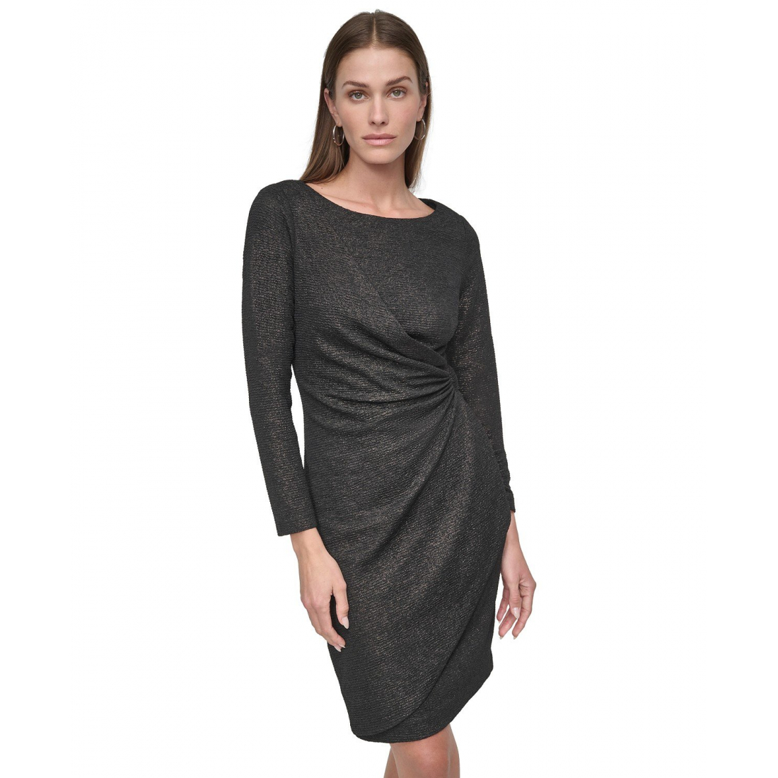 Robe à manches longues 'Glitter-Knit Faux-Wrap Sheath' pour Femmes