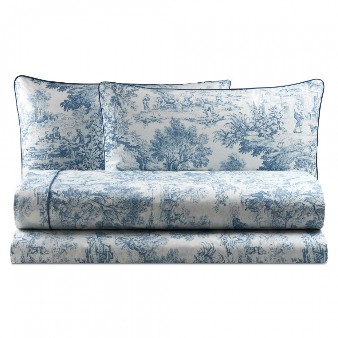 Toile De Jouy Parure De Lit Double, Bleu