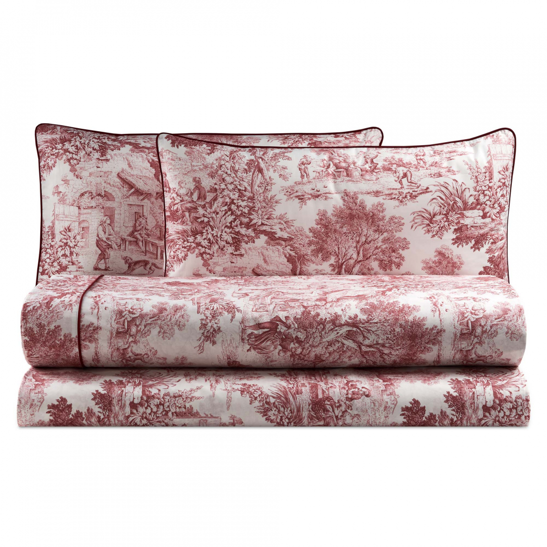Toile De Jouy Lit Double Complet, Corail