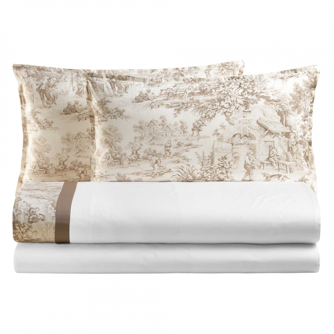 Toile De Jouy Parure De Lit Double Eko, Sable